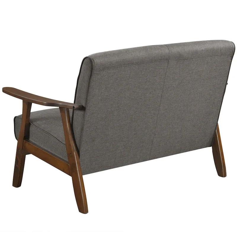 Mid-Century Modern Loveseat 2-Seater Sofa with Wooden Arms - Light Gray Linen Upholstery 46.69