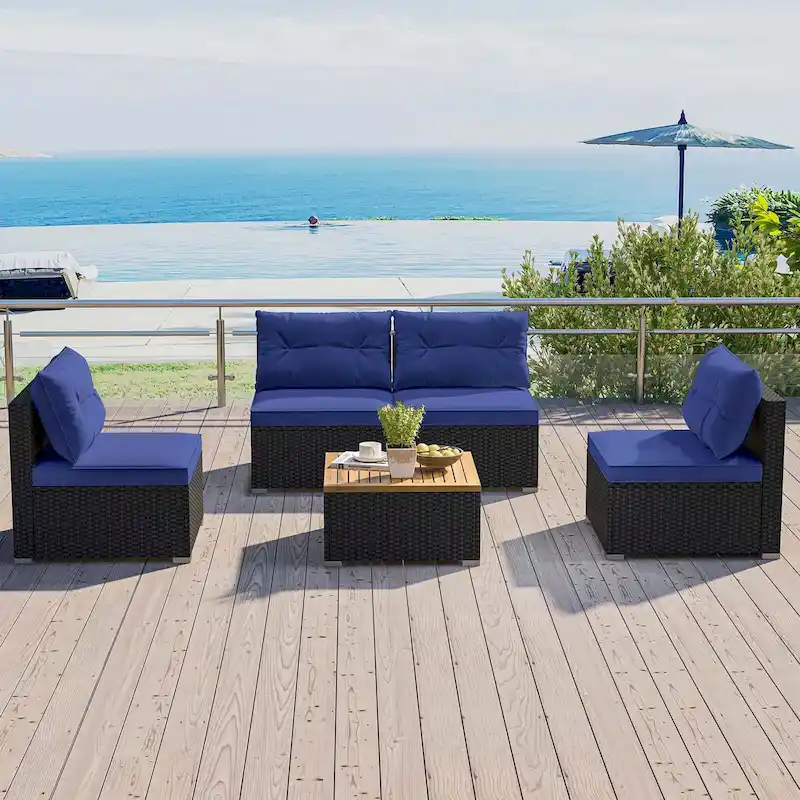 Costway 5 Piece Outdoor Furniture Set with Seat & Back Cushions Acacia - See Details
