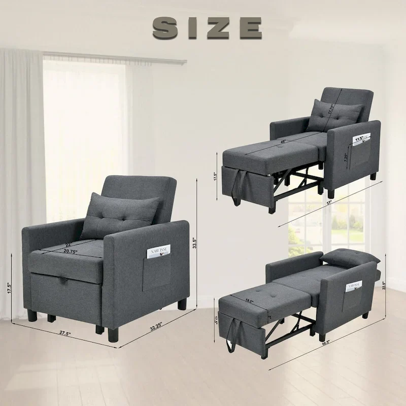 Single Sofa Bed with Pullout Sleeper with 1pc Lumbar pillow