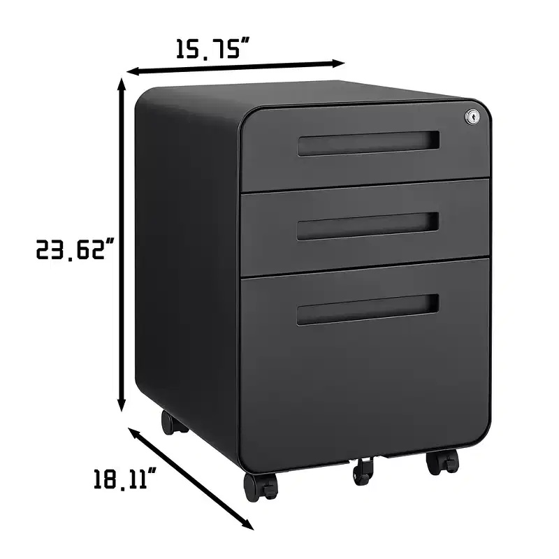 3 Drawer Mobile File Cabinet with Lock, Small Filing Cabinet 5 Wheel Anti-Tilt Design Rolling File Cabinet Fully Assembled File Cabinets