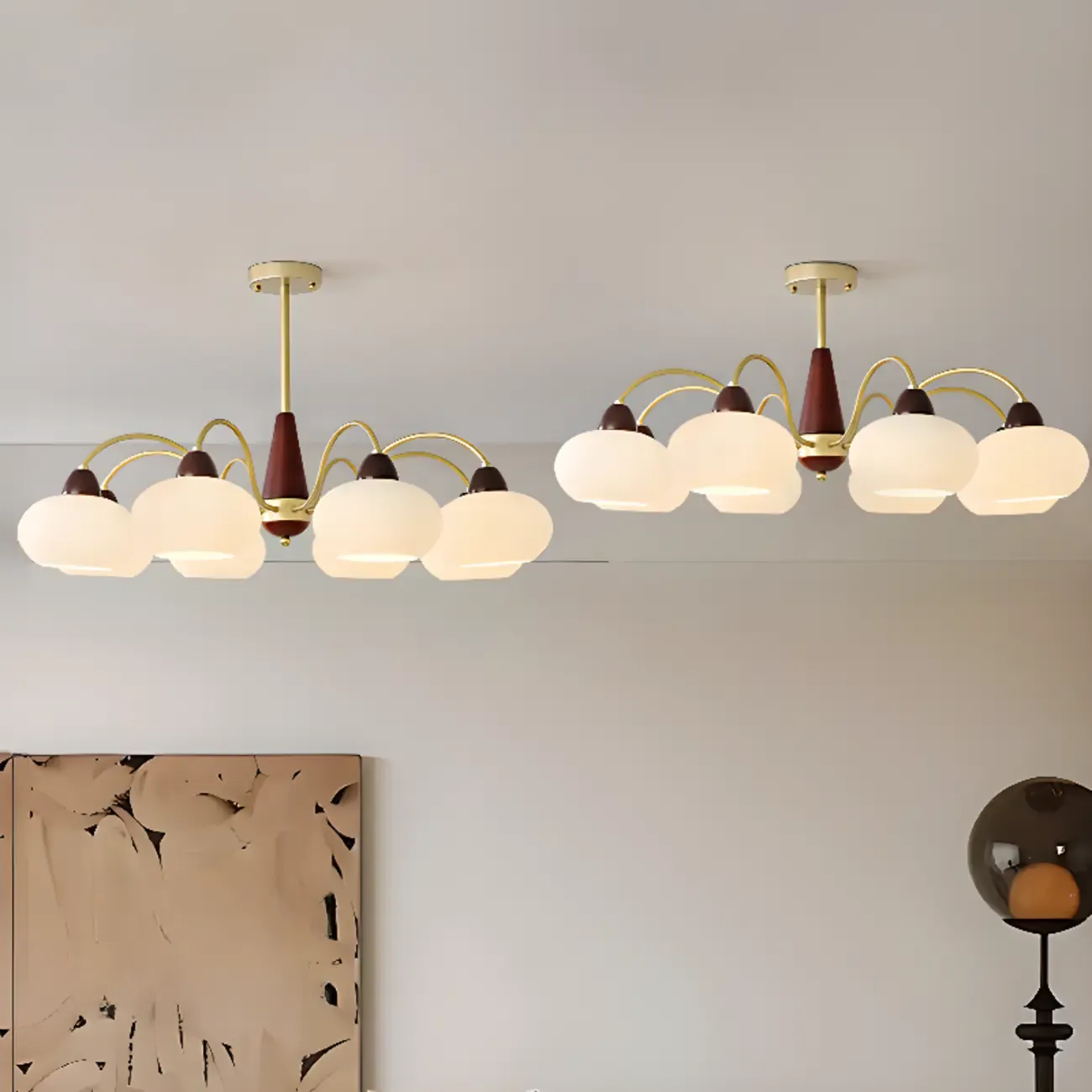 Classic Gold Glass Drum Shade Elegant Chandelier