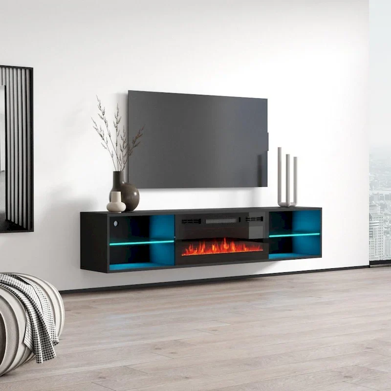 Lima EF Wall Mounted Electric Fireplace 72  TV Stand