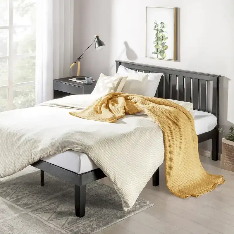 Solid Wood Platform Bed with Paneled Headboard Multiple Colors