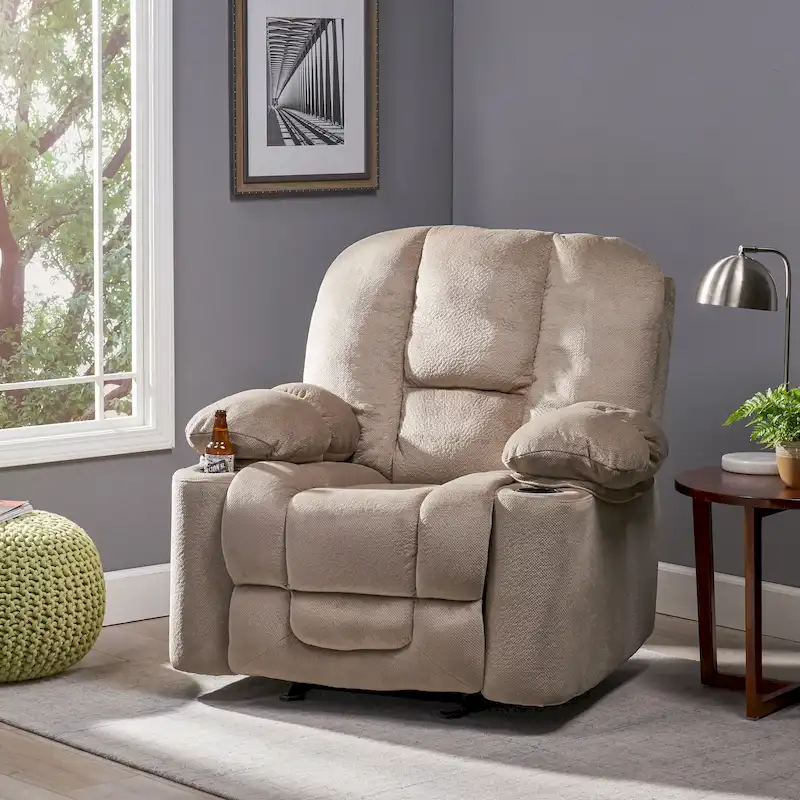 Roomfitters Luxurious Manual Recliner Chair in Chocolate with Skin-Friendly Fabric and Dual Cup Holders