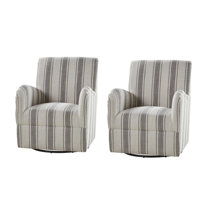 Pancy Traditional Swivel Armchair with Jacobean Strip Pattern Set of 2 by HULALA HOME