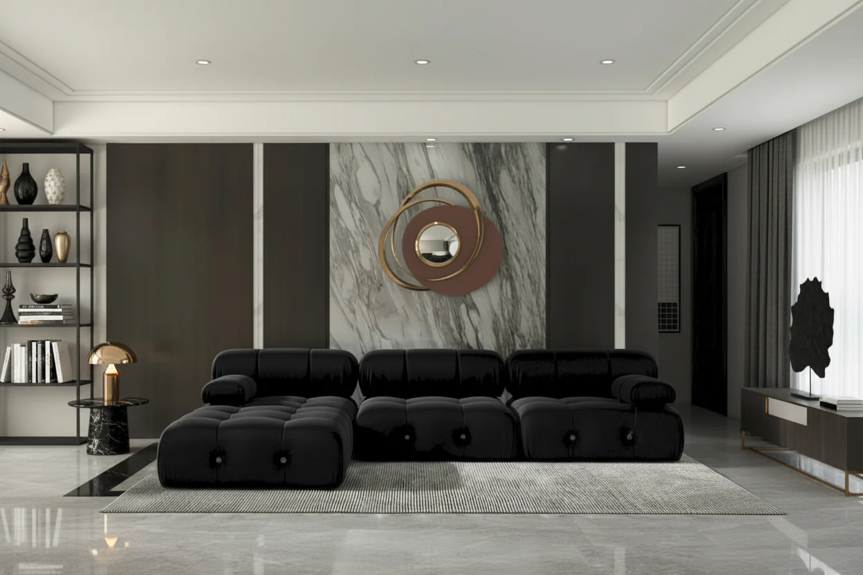 Convertible Modular L-Shaped Sectional Sofa – Minimalist Velvet Couch with Chaise Ottoman