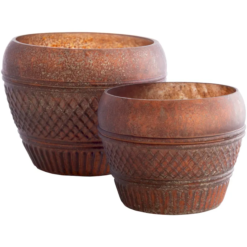 Alyvia Distressed Copper Glass Hurricane Set (2-piece)