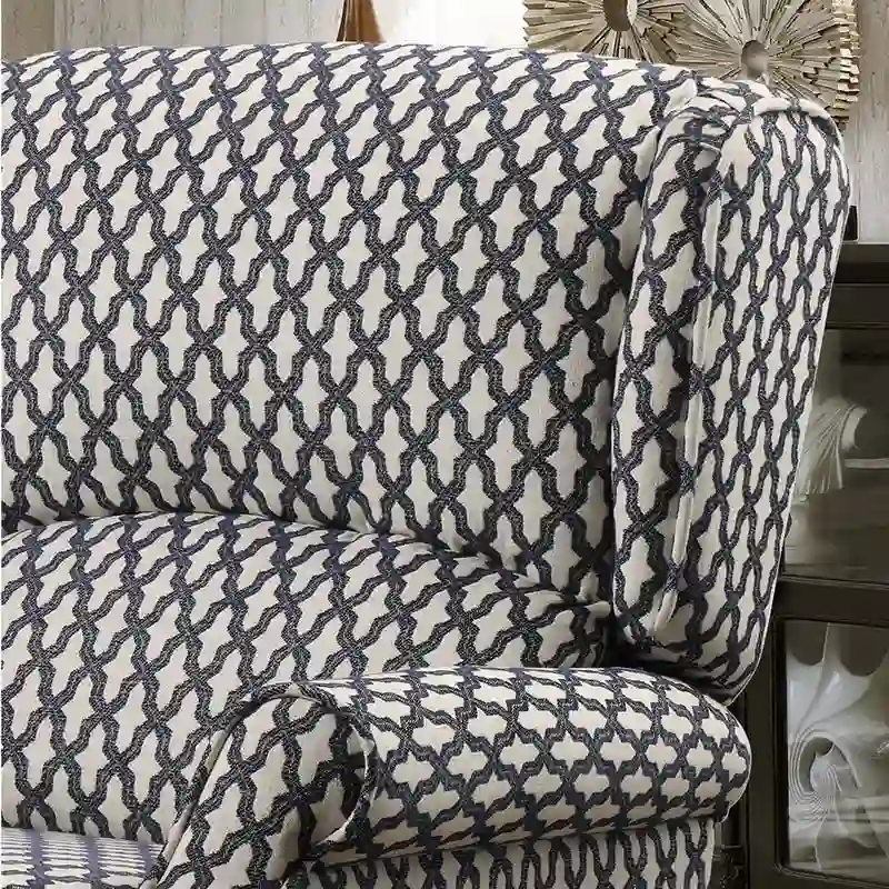 Manual Recliner Chair, Linen Trellis Pattern – Blue / Beige / Brown, Single