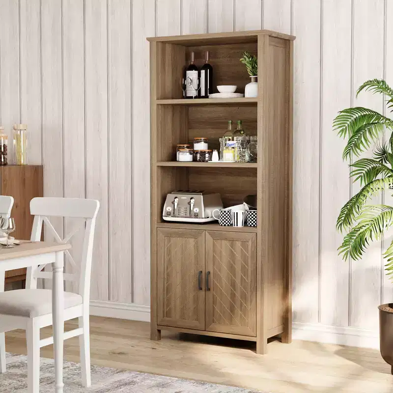 5-Tier Bookshelf with Doors, Tall Bookcase with Adjustable Shelf, Office Bookshelf with Storage Books Holder Organizer for Living Room/Bedroom/Home