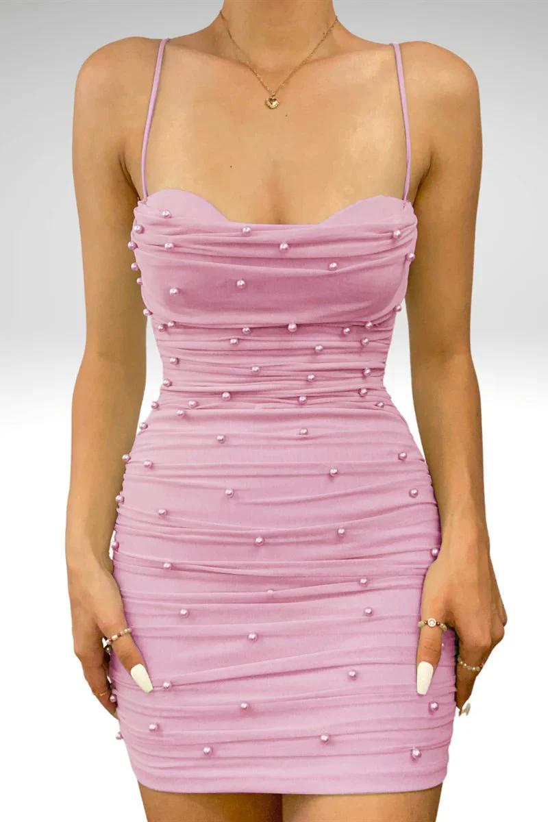 Sheath Tulle Pleated Homecoming Dress with Pearls