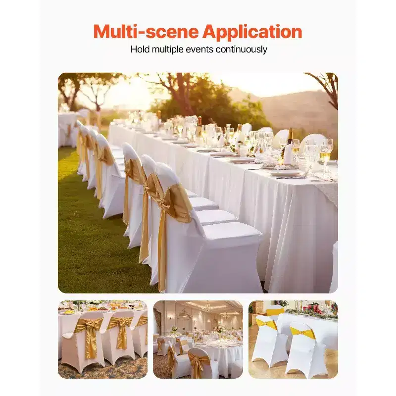 VIYET 30PCS White Stretch Spandex Folding Chair Covers, Universal Washable Slipcovers for Wedding/Party/Dining