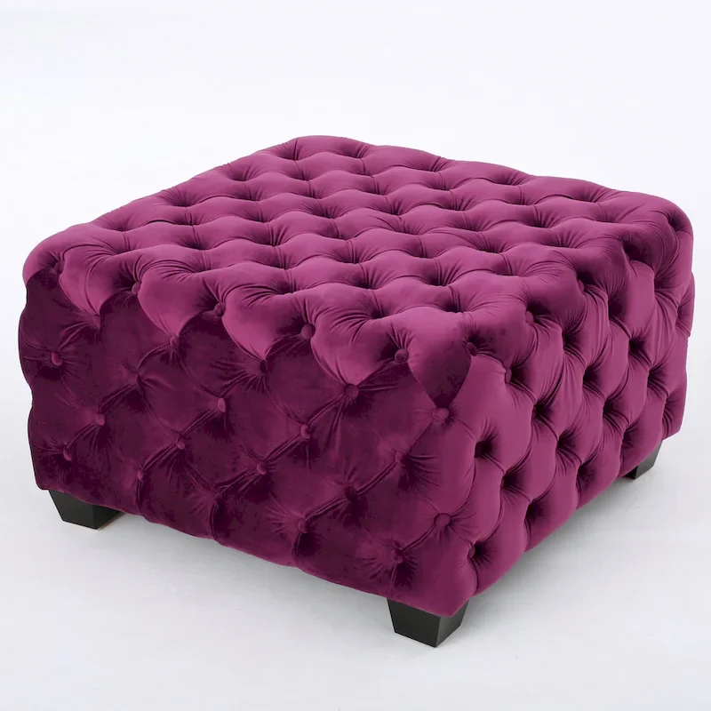 Jaymee Modern Glam Button Tufted Velvet Ottoman