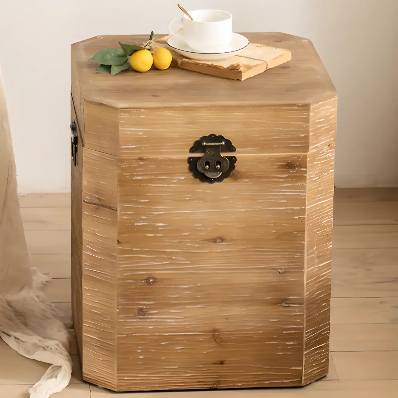 Natural Finish Square Rustic Wood End Table