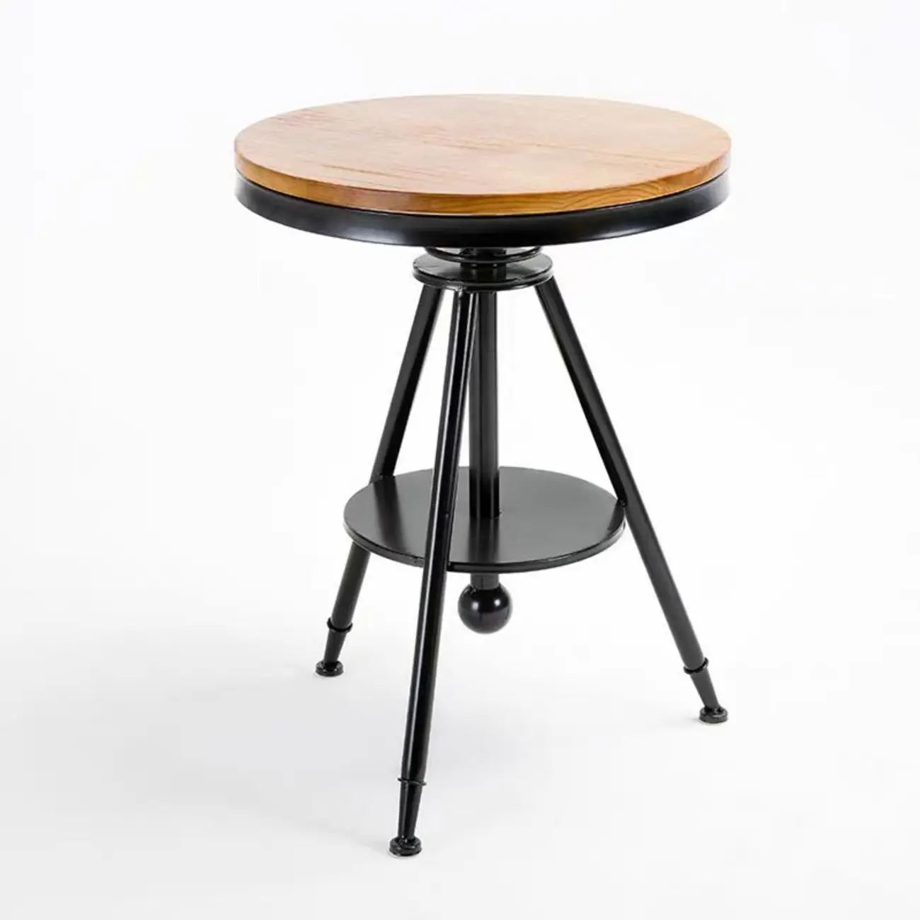 Adjustable Round Wood Metal Industrial Bar Table