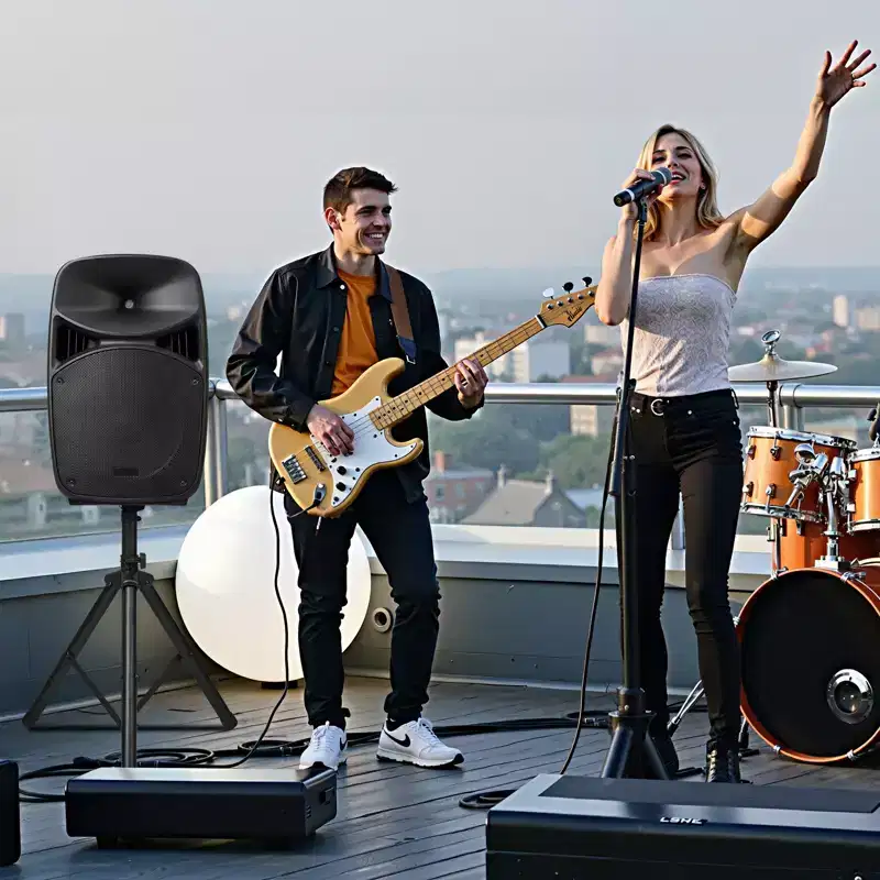 VEVOR Portable PA System, 2000W (PMPO) Powered, Sound System Set with 3 Channel Mixer, Dual Speakers, Wireless Bluetooth, Microphone, Black