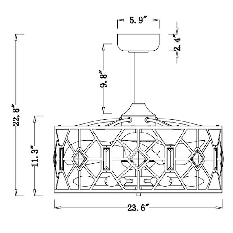 Gio 24 Ince Satin Nickel Finish Glam-Modern Style Crystal Lighted Ceiling Fandelier with Remote