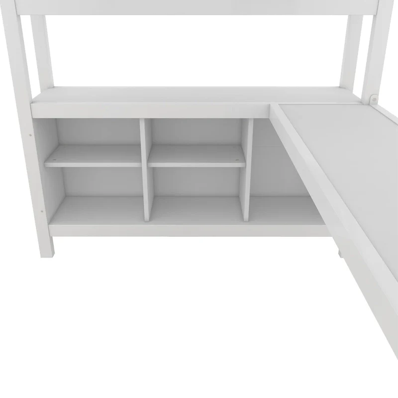 Metal Loft Bed with Wardrobe And L-shaped Desk