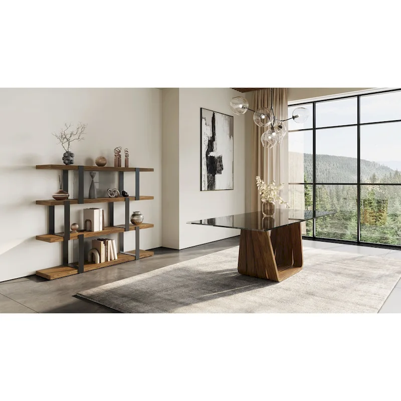 Modrest Brewer Modern Walnut & Black Bookshelf