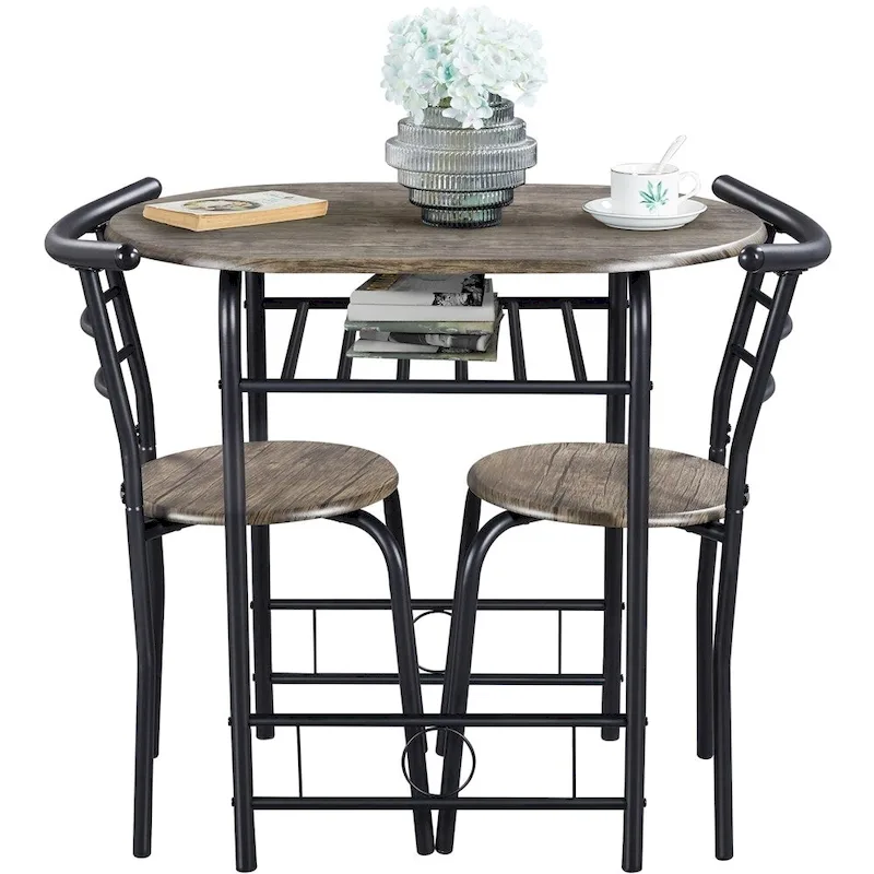 Black Round Dining Table for 2 with Storage Shelf