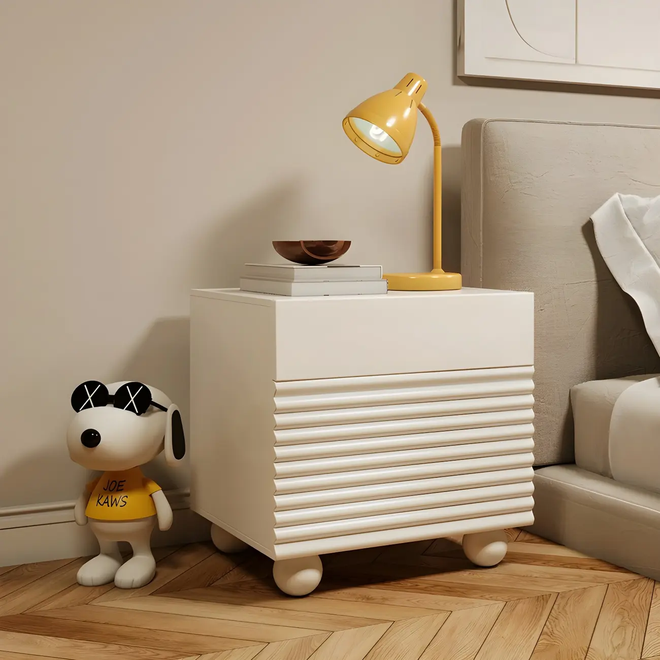 Narrow Cubic 2-Drawer Wood Small Bedside Table