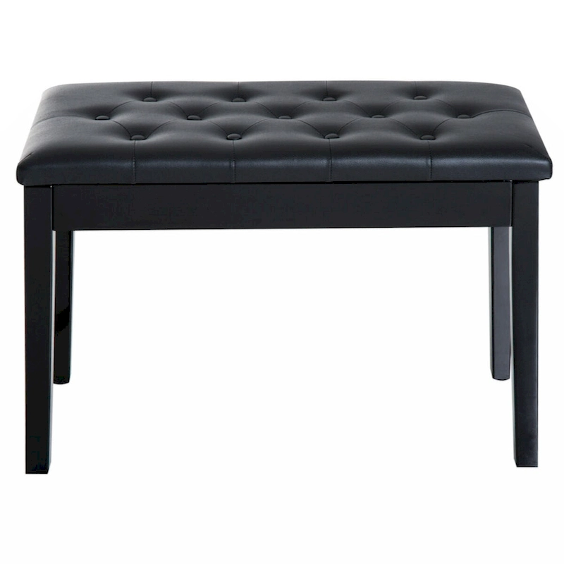 Duet Piano Chair with Faux Leather Padded Cushion and Wooden Frame, Button Tufted Keyboard Bench, Black