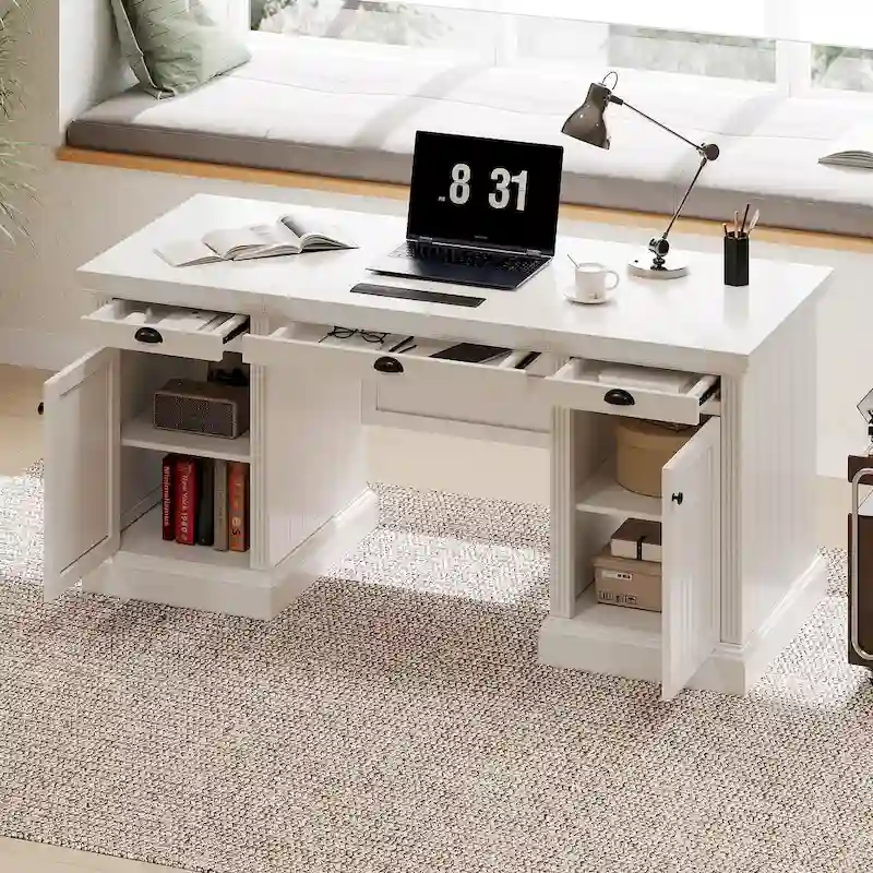Modern Executive Desk,Computer Desk with 2 Storage Cabinet and 3 Drawers