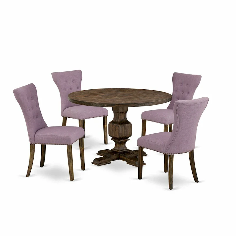 East West Furniture Dining Table Set- a Kitchen Table and Dahlia Linen Fabric Dining Chairs, Distressed Jacobean(Pieces Options)