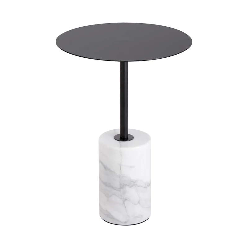 Round End Table with Marble Base, Circular Accent Living Room or Bedside Side Table