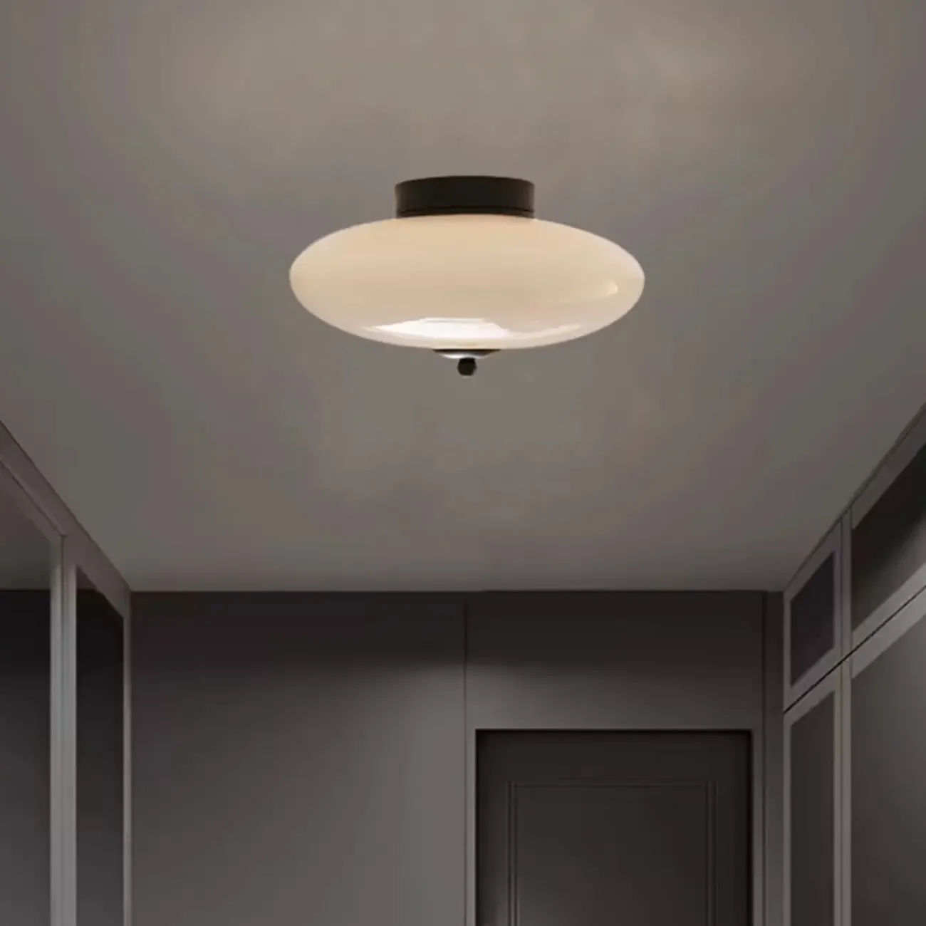 Mini White Drum Glass Dimmable Semi Flush LED Ceiling Light