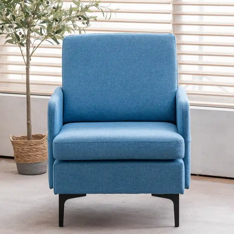Dark Grey / Light Grey / Blue / Beige Linen Fabric Accent Armchair with Square Arms and Tapered Legs – 1 Person