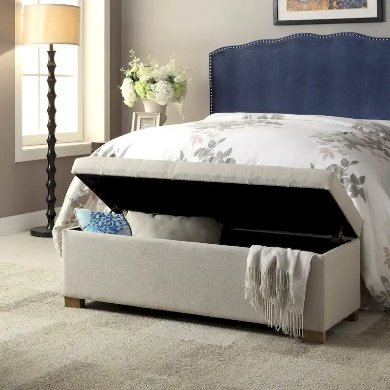 Camero Beige Tufted Storage Bench