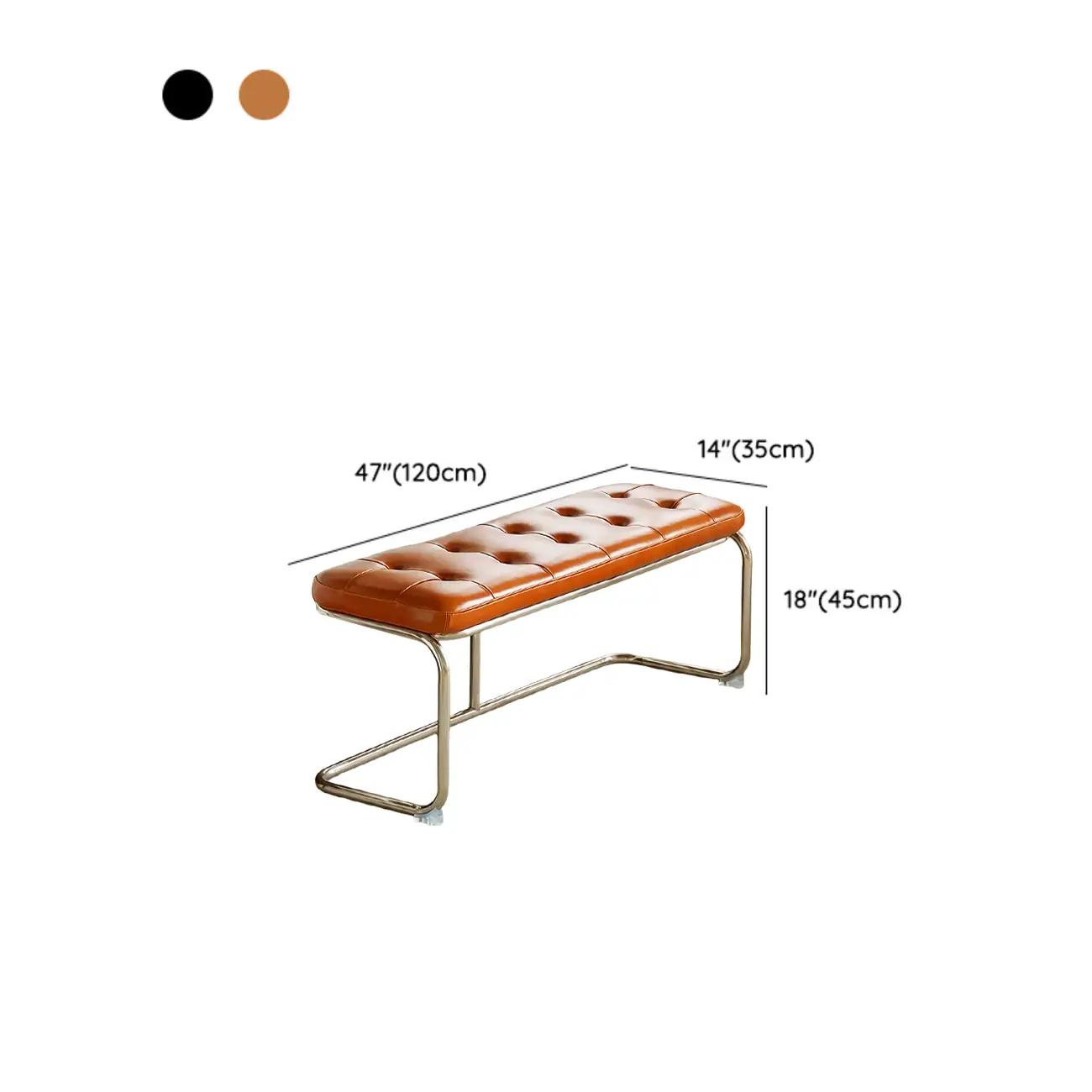 Modern Rectangular Cushioned Leather Bedroom Bench