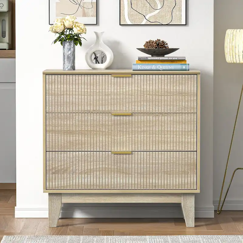 Modern 3-Drawer Dresser Wood Chest of Drawers Storage Cabinet for Bedroom