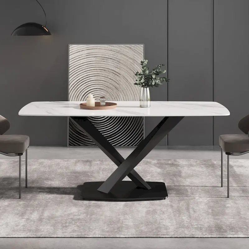 71  Modern Dining Table with Slate Stone Top and Metal Legs, Marble Dining Table