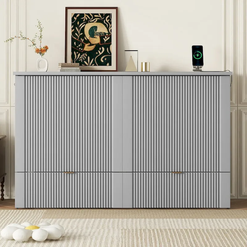 Queen Size Murphy Bed Wall Bed with drawer and a set of Sockets