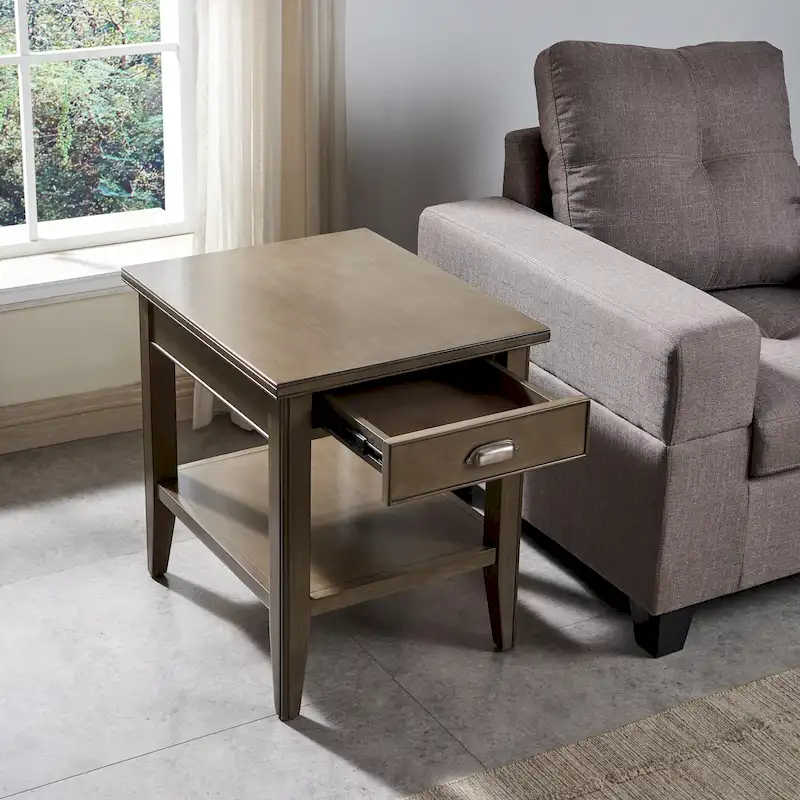 Laurent 20 in. Solid Wood End Table with Shelf and Drawer