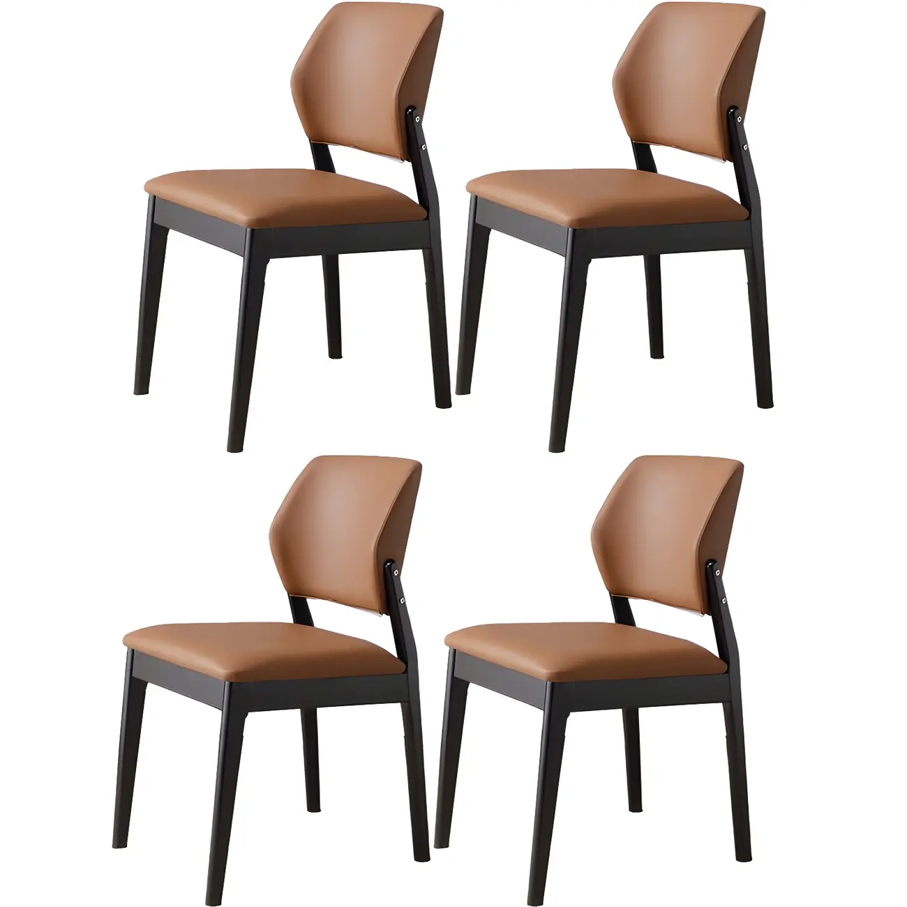 Modern Wood Faux Leather Beige Low Back Dining Chair