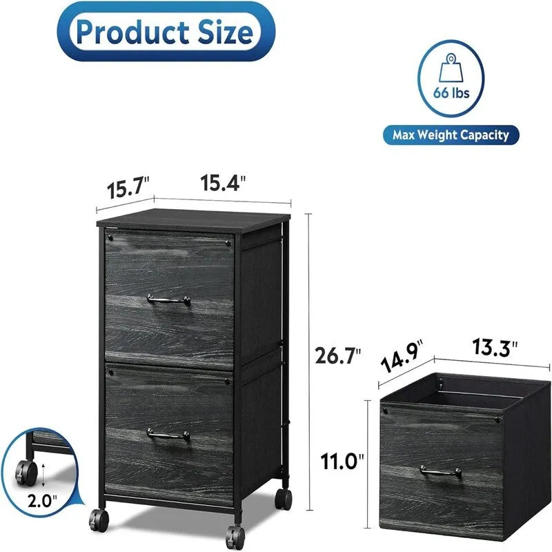 2 Drawer Mobile File Cabinet - 15.7D x 15.4W x 26.8H