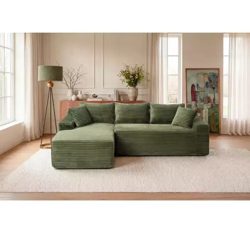 GDFStudio Faris Modern 95 2 Piece Sectional Upholstered Sofa with L-Shape Compressed Design