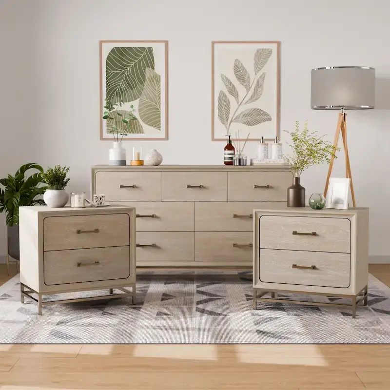 Drayden Transitional Oak Solid Wood 3-Piece Dresser and 2 Nightstand Bedroom Set