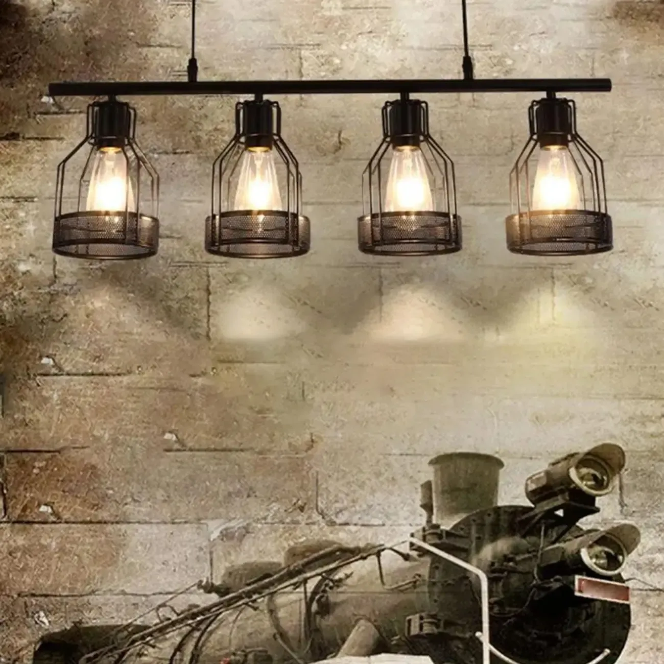 Industrial 4-Light Black Metal Bottle Pendant Light