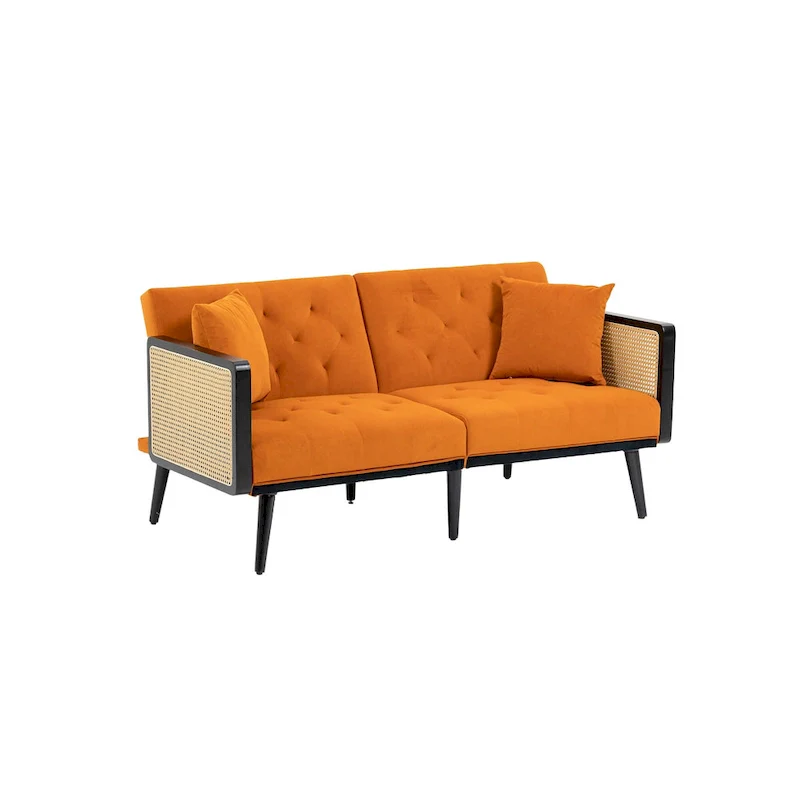 Velvet Upholstered Tufted Sleeper Loveseats Armsofa with Metal Feet