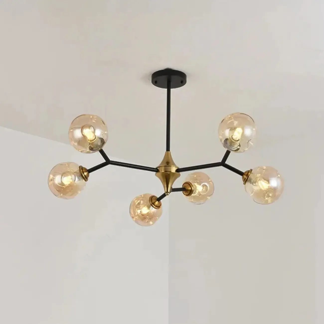 Modern Black Gold Glass Sputnik Chandelier