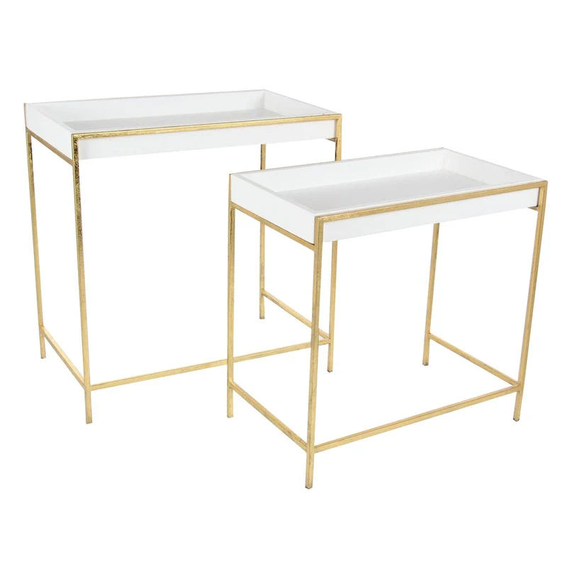 White Wood Geometric Nesting Console Table with Gold Metal Legs