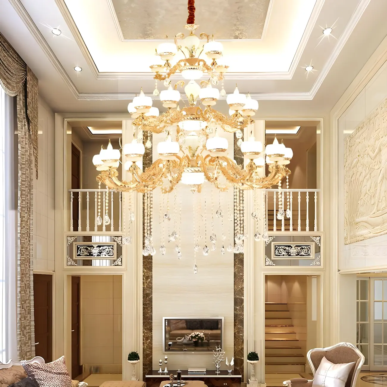 Large Gold Multi-Tier up Light Crystal Pendant Ceiling Chandelier