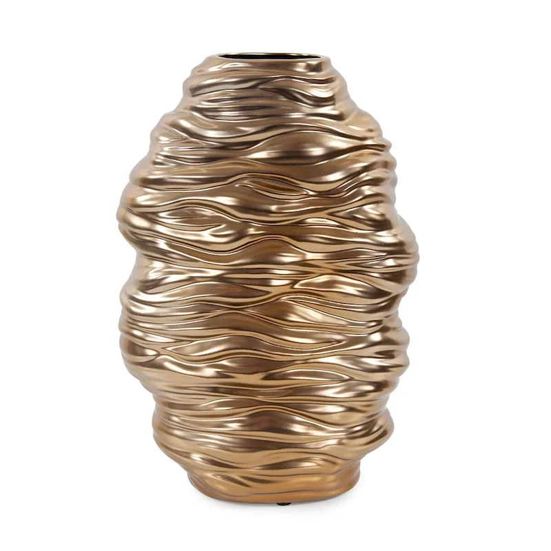 Allan Andrews Hand Finished Brass Ceramic Flowing Wave Vase