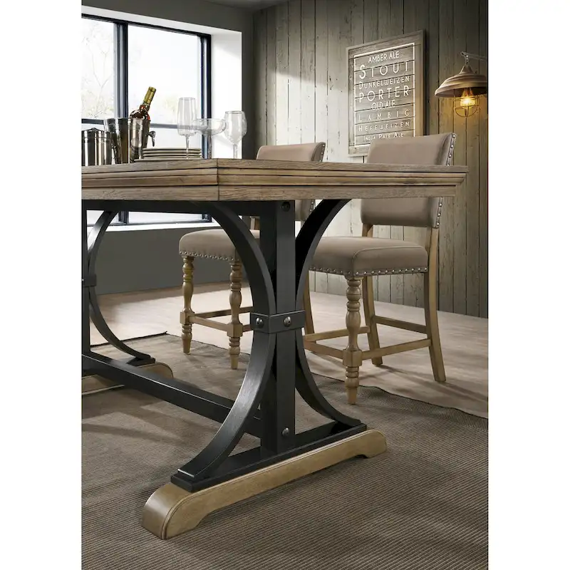 Birmingham Driftwood Finish Table with Nail Head Chairs Counter Height Dining