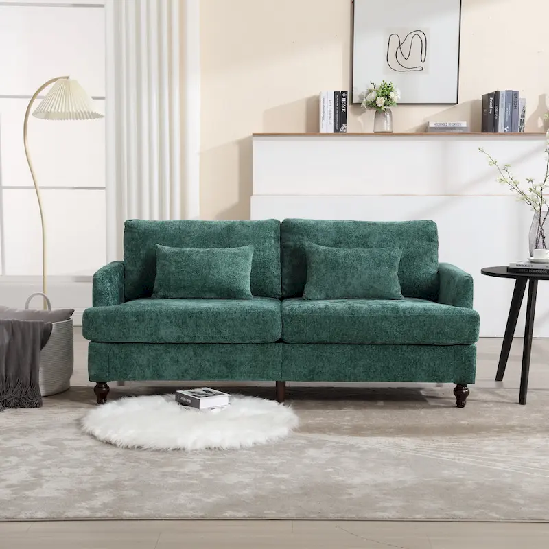 2-Seater Chenille Sofa with Detachable Cushions