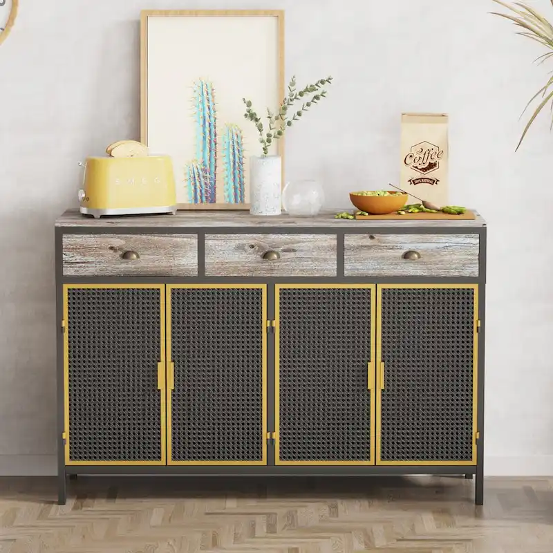 Dark Gray 4-Door Sideboard with 3 Drawers