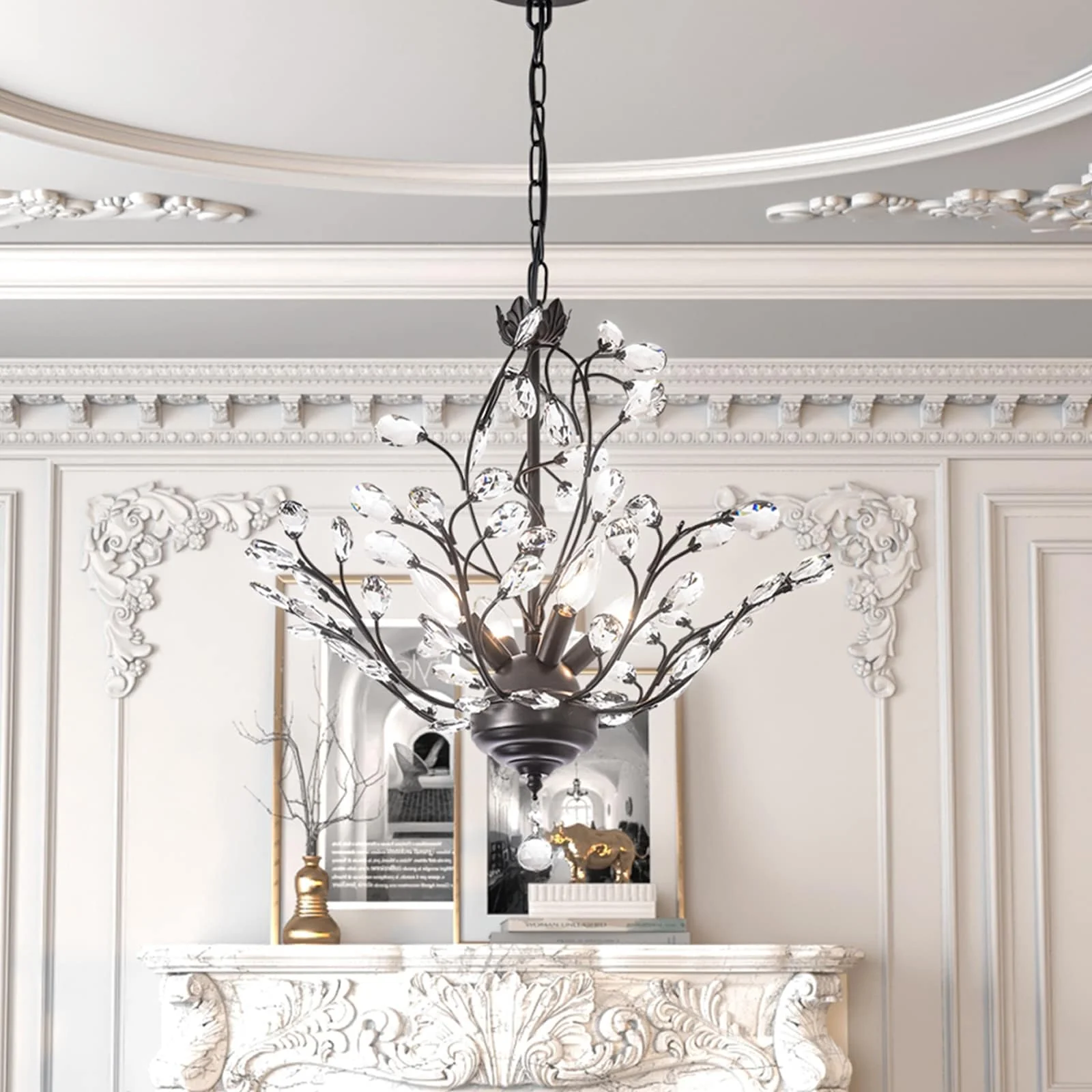 Maxax 4 - Light Unique Classic / Traditional Chandelier with Crystal Accents